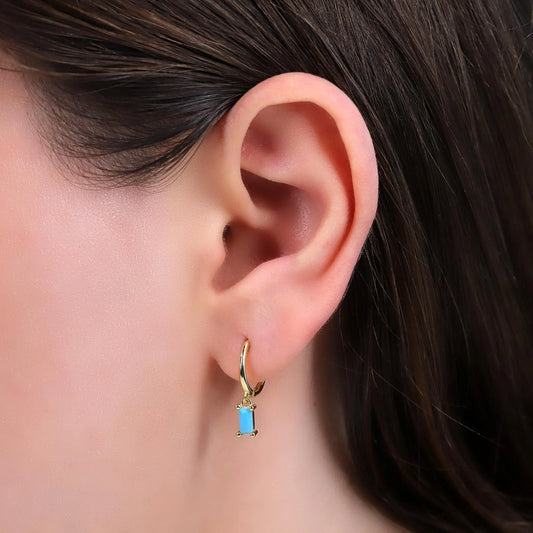 Turquoise Charm Dangle Hoop Earrings