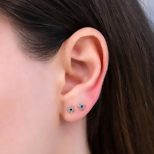 Tiny Sapphire Flower Stud Earrings