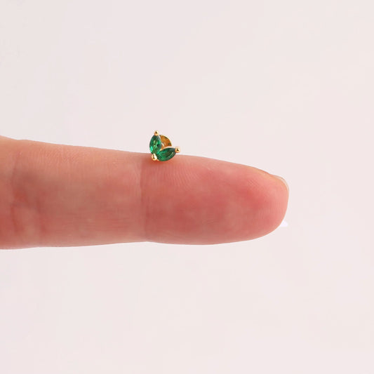 18G Emerald Leaf Cartilage Threadless Push Pin Labret Stud