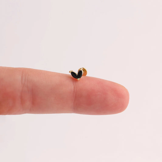 18G Black Leaf Threadless Push Pin Labret Stud