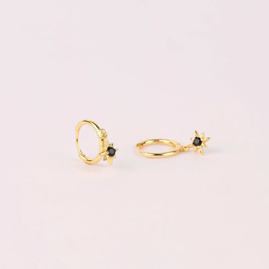Black Star Charm Dangle Hoop Earring