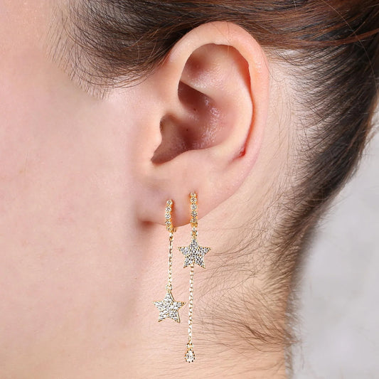 Star Long Chain Dangle Hoop Earrings