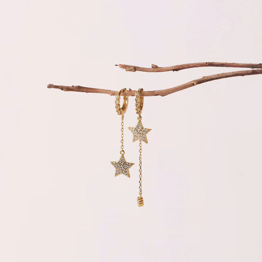 Star Long Chain Dangle Hoop Earrings
