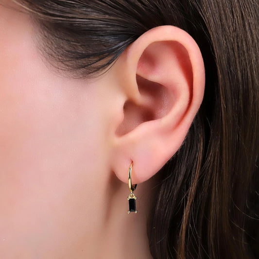 Black Stone Dangle Hoop Earrings