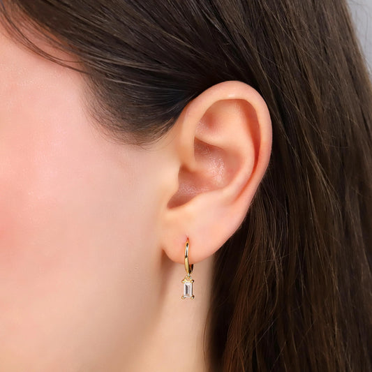 Baguette Dangle Hoop Earrings