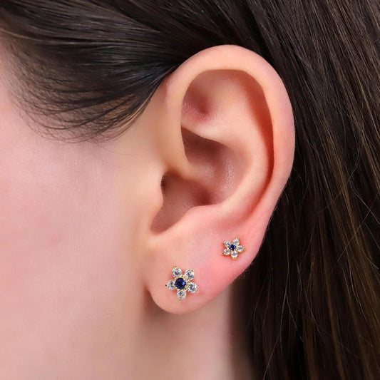 Sapphire Flower Stud Earrings