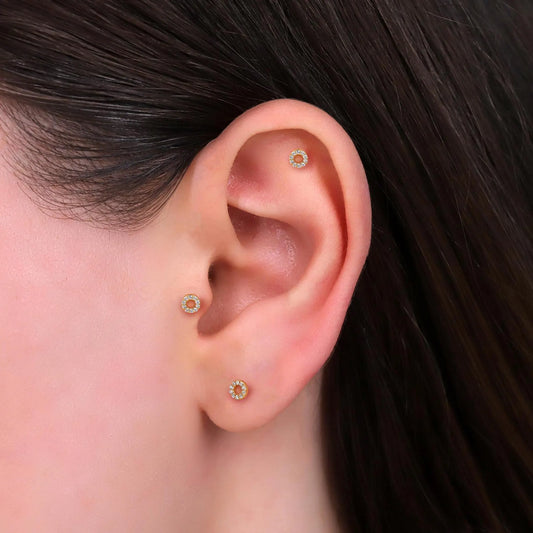 18G Pave Open Circle Threadless Push Pin Labret Stud