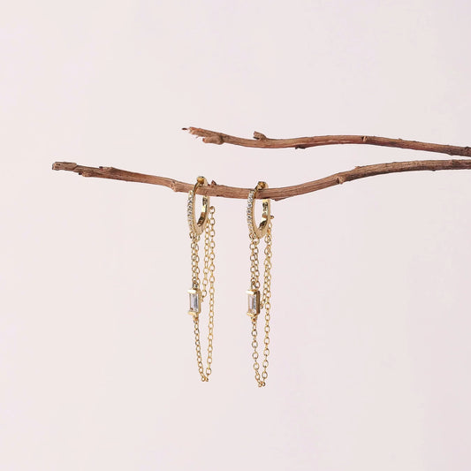 Long Chain Dangle Drop Hoop Earrings