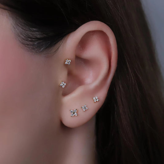 Tiny 20G Flower Shape Stud Earring with Screw Ball Backing