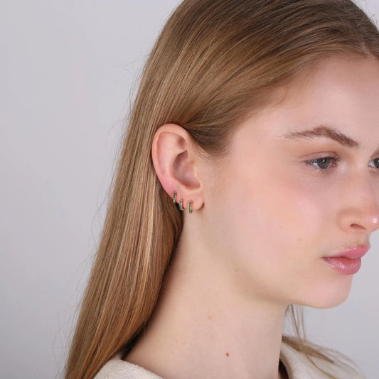 Tiny Emerald Green Huggie Hoop Earrings