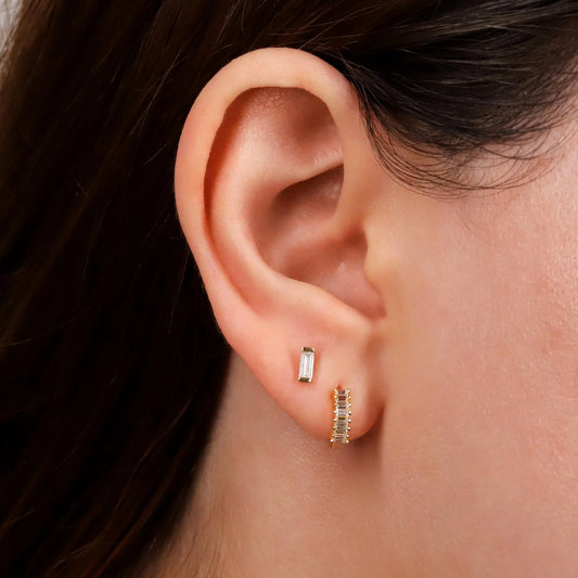 Tiny Baguette Huggie Hoop Earrings