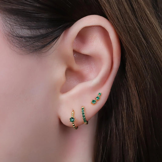 Emerald Cz Climber Stud Earrings