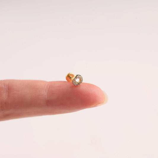 18G Pave Open Circle Threadless Push Pin Labret Stud