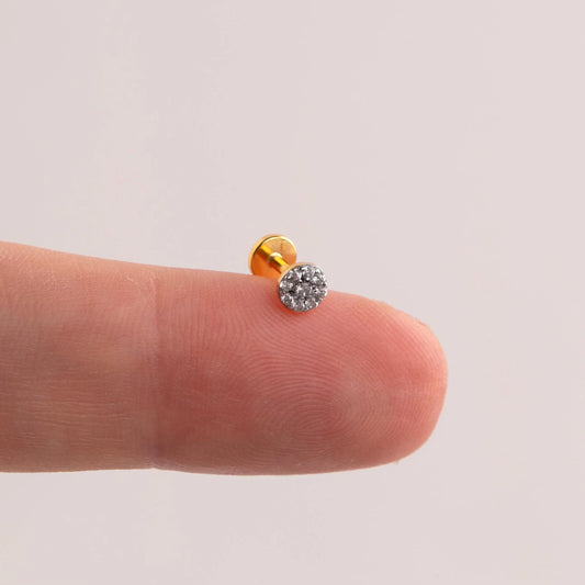 18G Tiny Pave Disc Threadless Push Pin Labret Stud Earring