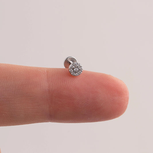 18G Tiny Pave Disc Threadless Push Pin Labret Stud Earring