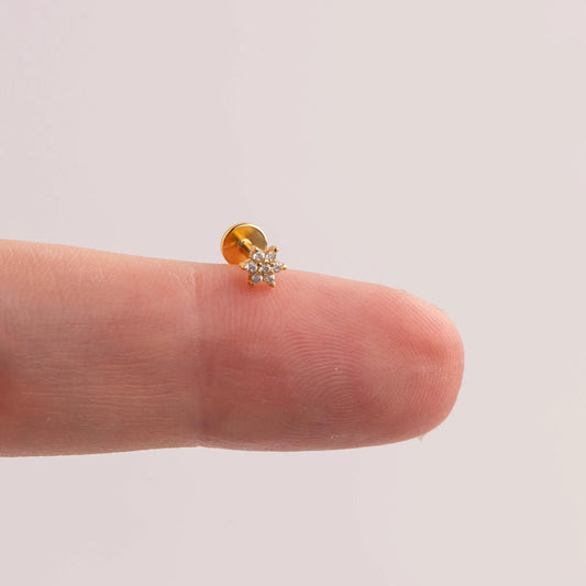 18G Gold Daisy Flower Threadless Push Pin Labret Stud