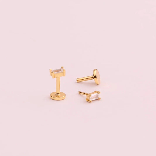 18G Tiny Baguette Threadless Push Pin Labret Stud Earring