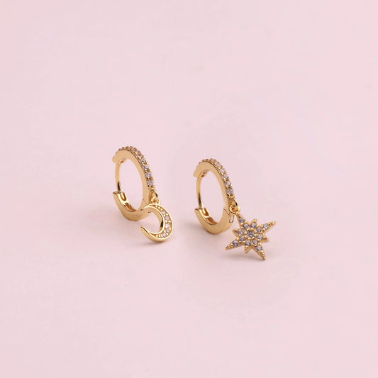 Dangling Moon Star Hoop Earrings