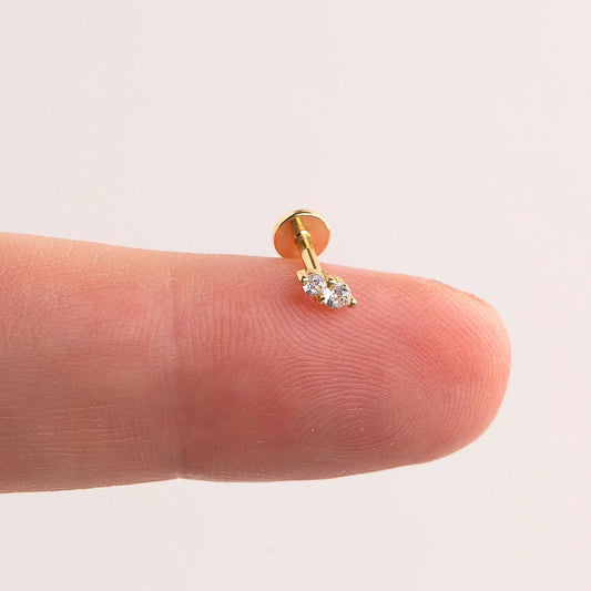 18G Two Stone Threadless Push Pin Labret Stud Earring